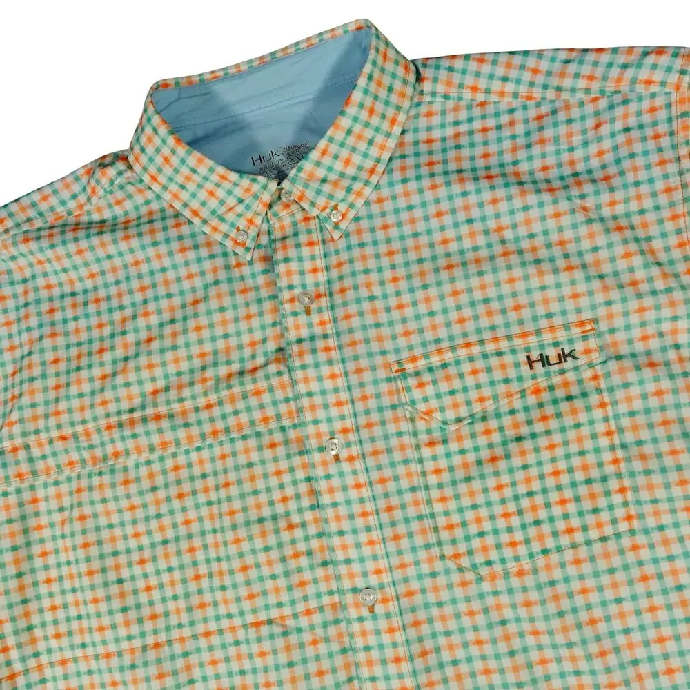 Huk Performance Check Fishing Button Shirt Short Sleeve Fish Graphic Pattern XXL - Picture 1 of 6